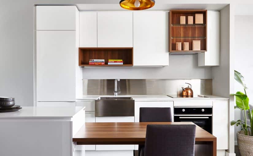 Sorauren _ condo design white and walnut kitchen